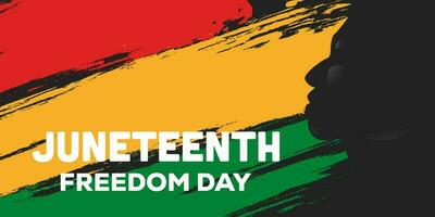 juneteenth la libertà giorno orizzontale bandiera con africano uomo silhouette su spazzola ictus sfondo vettore