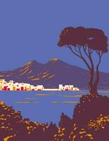 pino di Napoli e golfo di Napoli con montare Vesuvio Italia wpa arte deco manifesto vettore