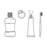 denti pulizia impostare. linea arte. strumenti per orale igiene. mano disegnato vettore illustrazione.