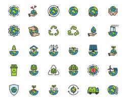 mondo ambiente giorno icona impostare. natura rinnovabile energia icone. eco amichevole. terra giorno ecologia schema vettore icona illustrazione cartello ,ambiente , Salva energia, eco