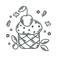 bacca Cupcake con menta le foglie scarabocchio illustrazione vettore