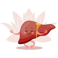 carino allegro cartone animato personaggio di salutare umano fegato nel yoga posa. umano anatomia, medico concetto. illustrazione, icona, vettore