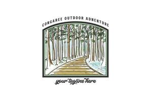 Vintage ▾ retrò americano congaree foresta nazionale parco per all'aperto avventura t camicia logo illustrazione vettore