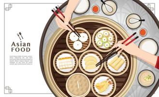 menu dim sum imposta illustrazione vettoriale cibo asiatico