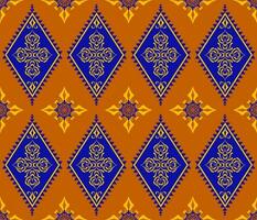 emblema etnico popolare geometrico senza soluzione di continuità modello nel blu e arancia vettore