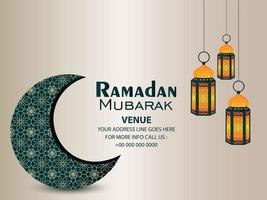 concetto di design piatto invito ramadan kareem con luna e lanterna vettore