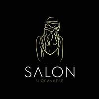 creare un elegante attività commerciale logo salone design con illustrazione di un' bellissimo donna vettore