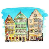 architettura esslingen Germania acquerello mano disegnato illustrazione isolato su bianca sfondo vettore