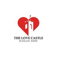 amore e castello negativo spazio logo design modello vettore