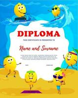 bambini diploma, Limone personaggi su spiaggia vacanza vettore