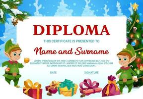 bambini diploma Natale regalo certificato con elfi vettore