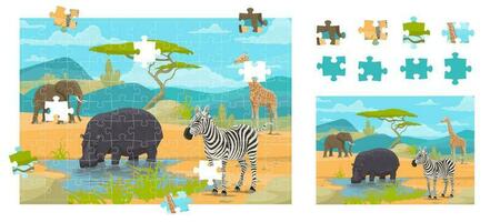 cartone animato savana africano animali sega puzzle vettore