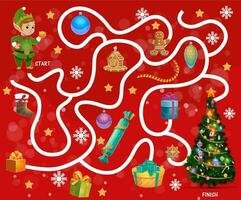 bambino trova modo labirinto con Natale regalo e dolci vettore