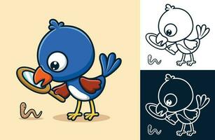 vettore illustrazione di cartone animato blu uccello è Tenere un' ingrandimento bicchiere guardare per verme