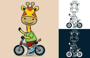 vettore illustrazione di carino giraffa cartone animato equitazione un' bicicletta