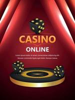 gioco d'azzardo online del casinò con ruota della roulette 3d e dadi su sfondo creativo vettore