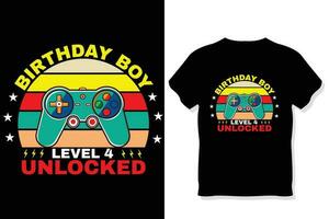 compleanno ragazzo livello 4 sbloccato gioco t camicia, gioco citazioni t camicia, gamer maglietta design vettore