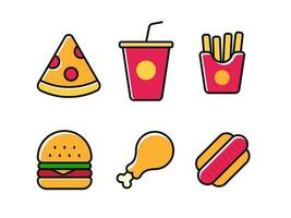 impostato di veloce cibo icone con colorato disegni isolato su bianca sfondo vettore