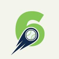lettera 6 baseball logo concetto con in movimento baseball icona vettore modello