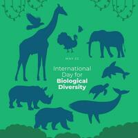 internazionale giorno per biologico diversità design modello per celebrazione. animali e impianti vettore illustrazione. biodiversità vettore design. piatto animali e impianti vettore illustrazione.