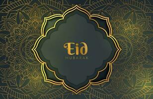 banner di sfondo oro nero di lusso con ornamento mandala arabesco islamico eid mubarak modello di progettazione vettore