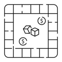 linea icona tavola gioco o tavolo gioco elemento divertimento e attività vettore illustrazione dadi e tavola.