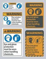 segnale di avvertimento occhiali e guanti di protezione devono essere indossati quando si maneggiano sostanze chimiche vettore