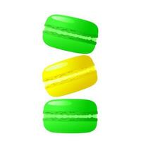 giallo e verde macarons. pendenza macarons.highly dettagliato dolce, amaretto, dolci, menù disegno, ristoranti negozio.vettore tradizionale francese biscotti nel cartone animato style.vector illustrazione vettore