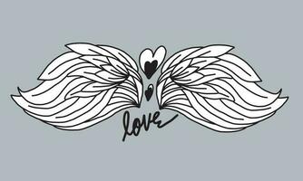 Ali uccelli e angel.sketch angelo ali.doodle illustrazione. vettore
