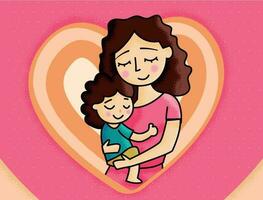 mamma e bambini abbraccio ilustration cartone animato madri giorno ragazzo Marrone capelli vettore