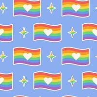 senza soluzione di continuità modello con LGBTQ Comunità simboli. arcobaleno bandiera. orgoglio mese. retrò Groovy stile vettore