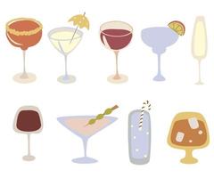 kit di icone di bevande alcoliche. insieme di vettore dei cocktail del fumetto. bevande e concetto di festa.