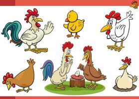 cartone animato polli azienda agricola uccelli comico personaggi impostato vettore