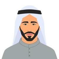 ritratto di un' arabo uomo con un' barba, orientale uomo d'affari, piatto illustrazione, cartone animato stile, isolato su bianca sfondo vettore