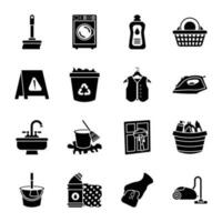 pulizia e domestica piatto icone vettore