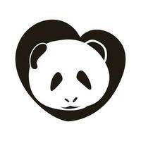 elegante panda amore logo su nero e bianca vettore