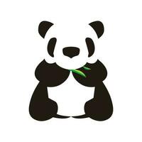 elegante panda mangiare erba logo vettore