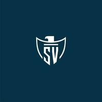 sv iniziale monogramma logo per scudo con aquila Immagine vettore design