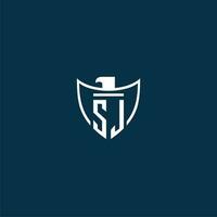 sj iniziale monogramma logo per scudo con aquila Immagine vettore design