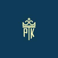 pk iniziale monogramma scudo logo design per corona vettore Immagine