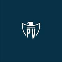 pv iniziale monogramma logo per scudo con aquila Immagine vettore design