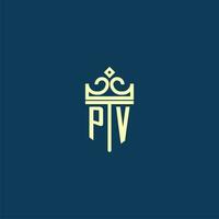 pv iniziale monogramma scudo logo design per corona vettore Immagine