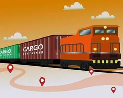 nolo treno per globale la logistica vettore illustrazione, la logistica trasporto, spedizione sito web concetto, nolo treno e contenitore automotrici vettore illustrazione