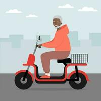 anziano uomo equitazione moderno elettrico bicicletta scooter nel il città. urbano eco trasporto. vettore illustrazione