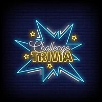 sfida trivia insegne al neon stile testo vettoriale