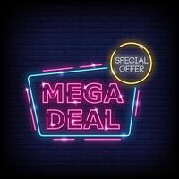 mega affare insegne al neon stile testo vettoriale