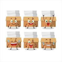 cartone animato personaggio di ufficio scatole con carta con Sorridi espressione vettore