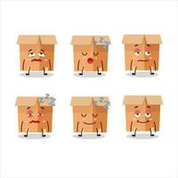 cartone animato personaggio di ufficio scatole con assonnato espressione vettore