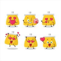 moneta borsa cartone animato personaggio con amore carino emoticon vettore