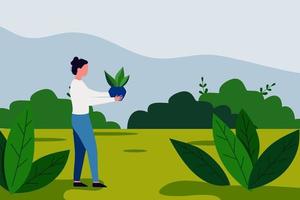 piantare piante salva l'illustrazione della terra vettore